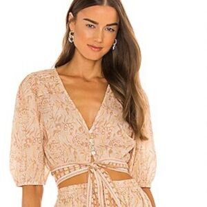 Cleobella Boho Floral Puff Sleeve Tie-Front Blouse Top Size S - Amina